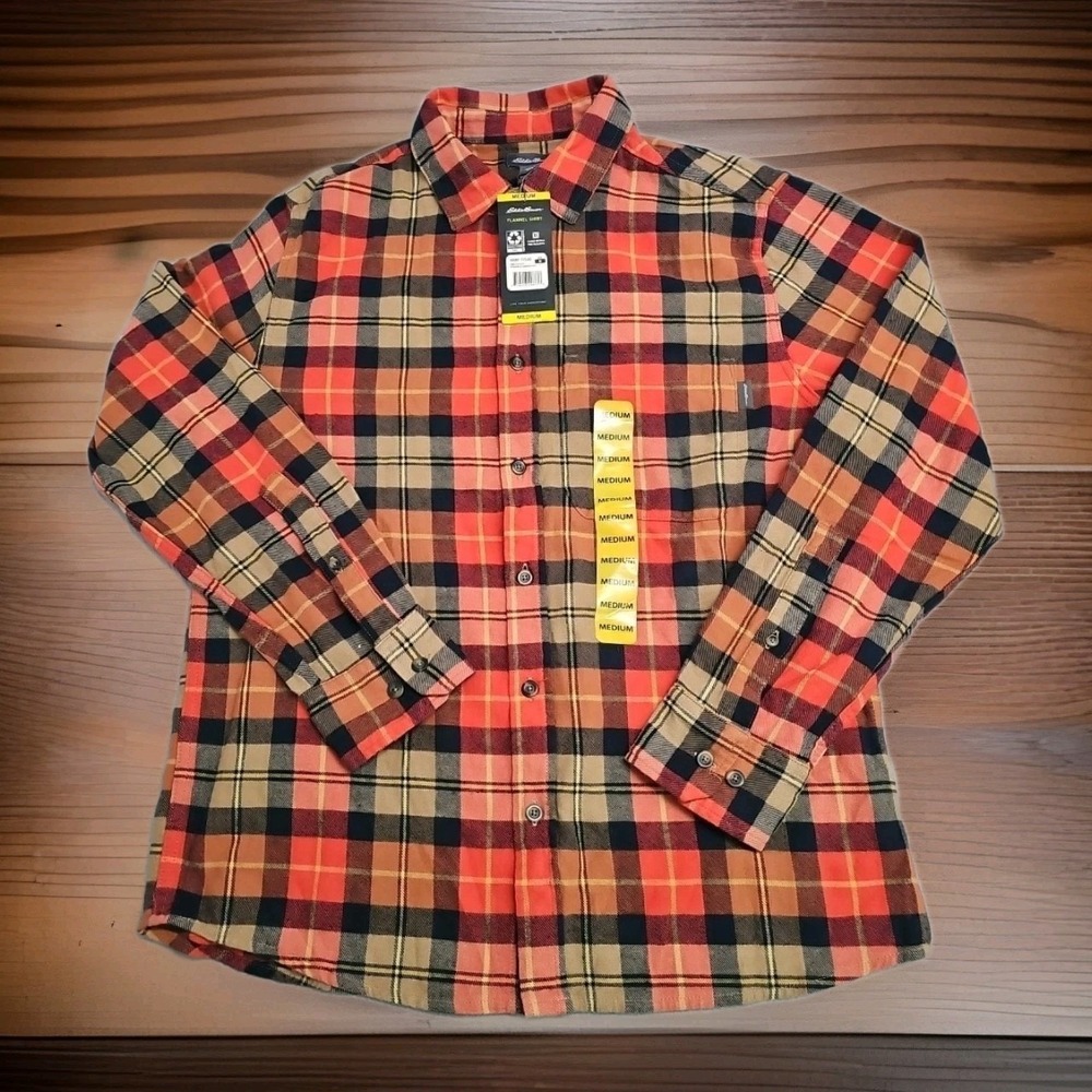 Eddie Bauer Shirt Mens M Colorful‎ Fall Plaid Bristol Flannel Button Up NEW $75
